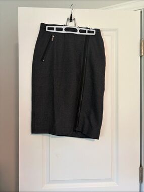 J. Crew Charcoal Wool Pencil Skirt with Diagonal Zip Detail